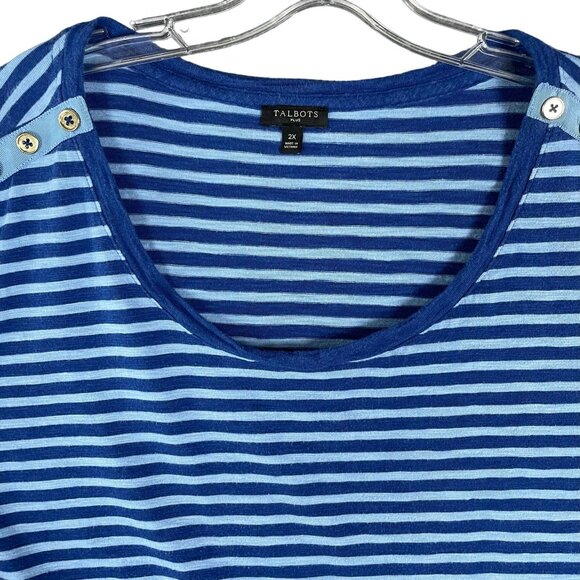 Talbots Top Womens 2X Blue Striped Nautical Sailor Stretch Casual Office Norm - Picture 6 of 16